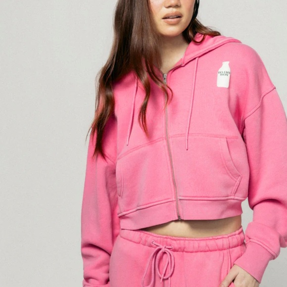 Dairy Boy pink MILK BOTTLE CROPPED ZIP UP size xs - Picture 5 of 5